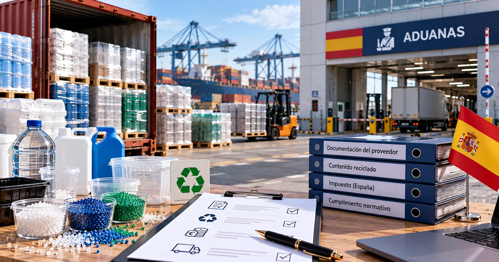 Importar envases plásticos a España: impuesto, contenido reciclado y documentos del proveedor